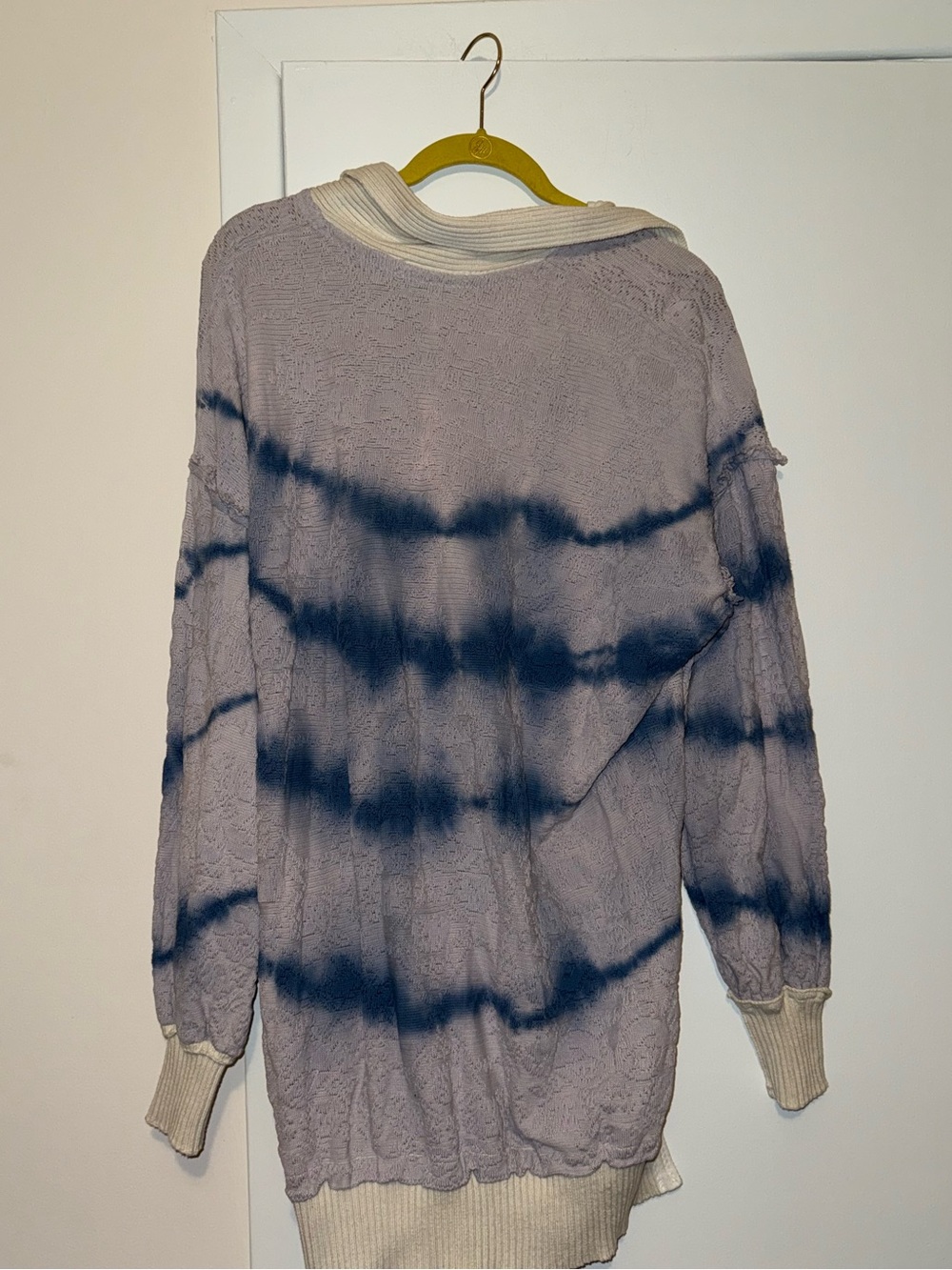Free People Blue Tie-Dye Polo Knit with Cream Collar - Picture 3 of 3
